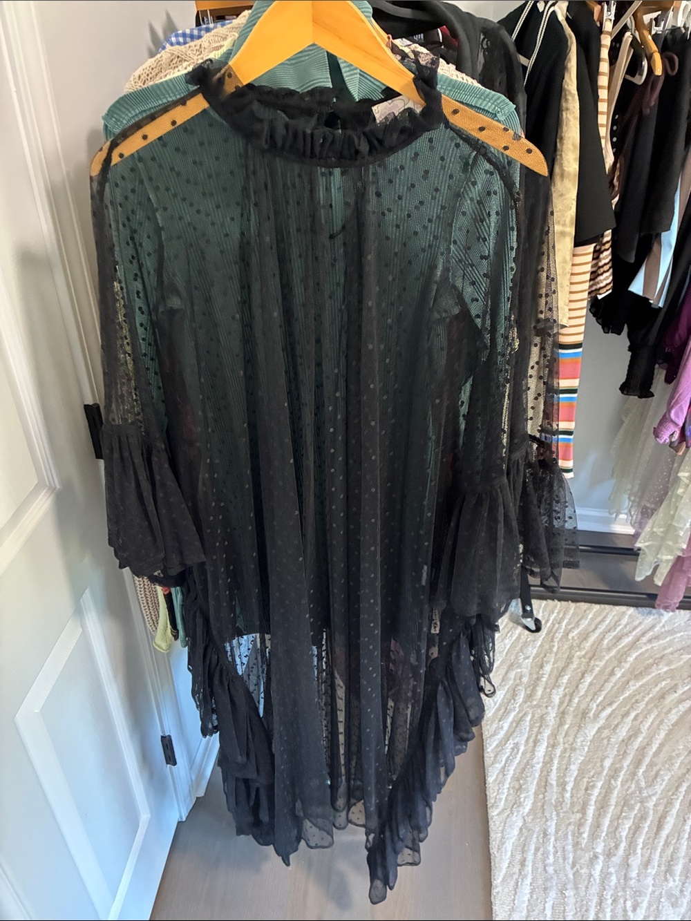 Free People Black Sheer Dotted Ruffle Tunic